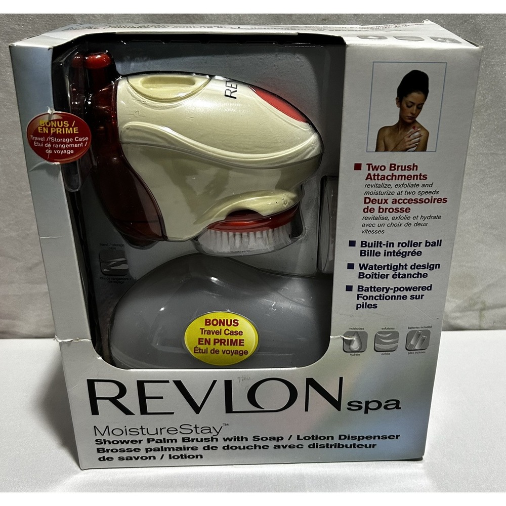 REVLON SPA MoistureStay Shower Palm Brush with Soap &‎ Lotion Dispenser Battery